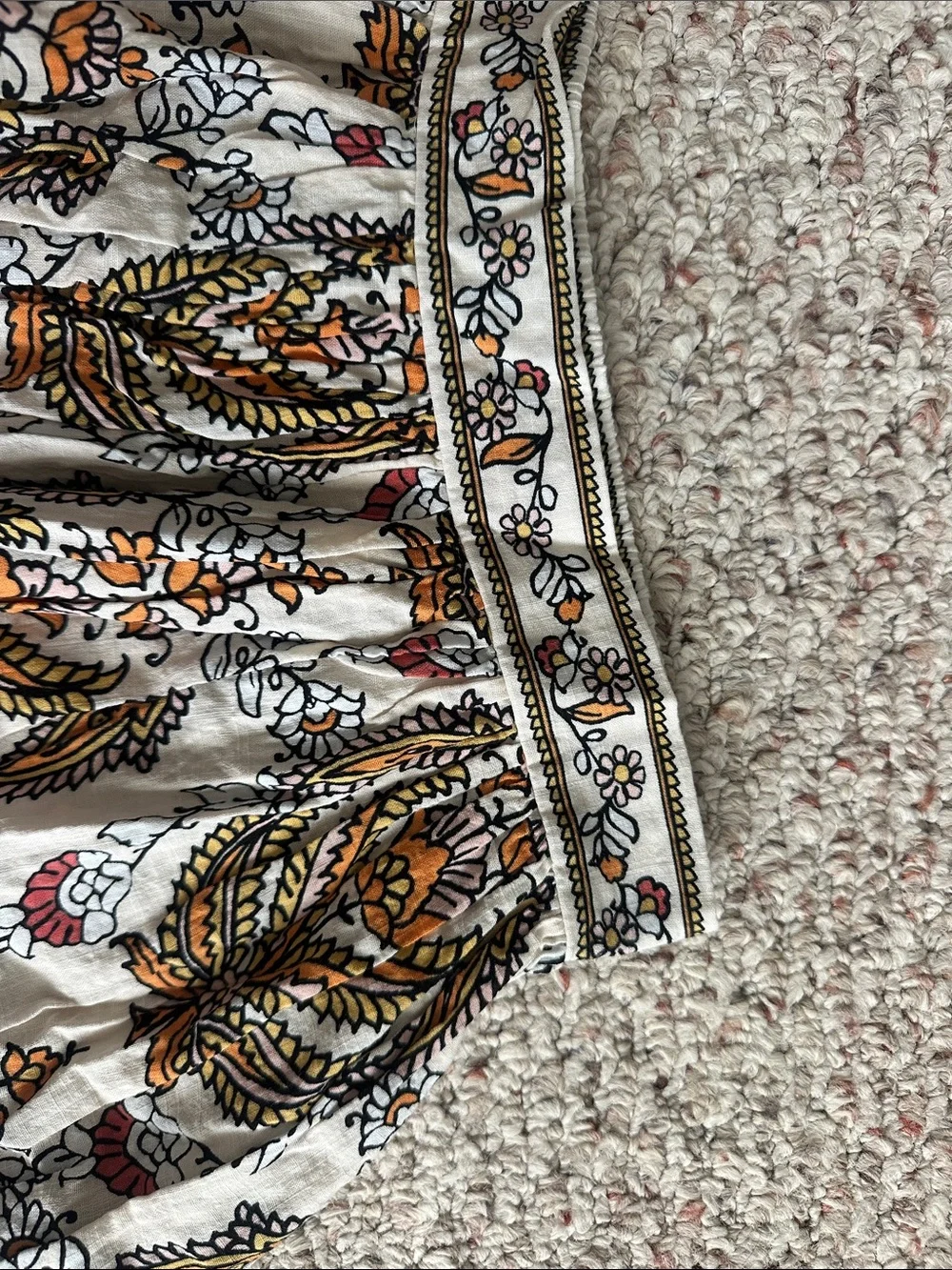 Max Studio Cream Maxi Skirt with Orange and Brown Floral Motif